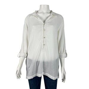 J Jill Long Roll Tab Sleeve Lightweight Tunic Medium Missy White Top Shirt